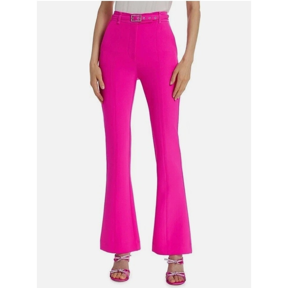 Generation Love Women Leah Crepe‎ Pant 2 Magenta High Waist Flare Leg Front Seam